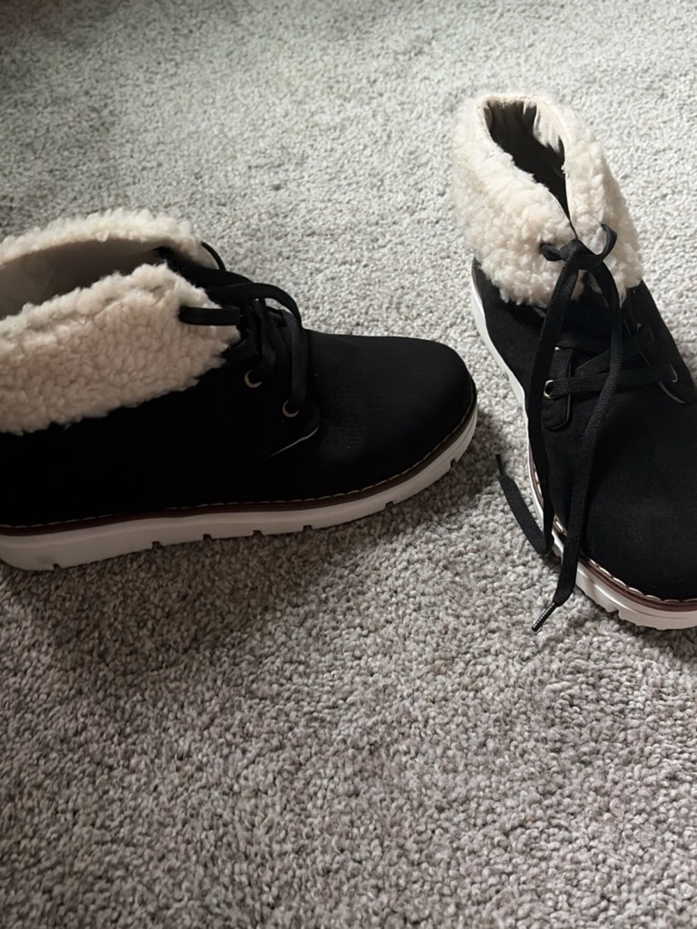 Women's Black Faux-Sherpa Lace-Up Ankle Booties